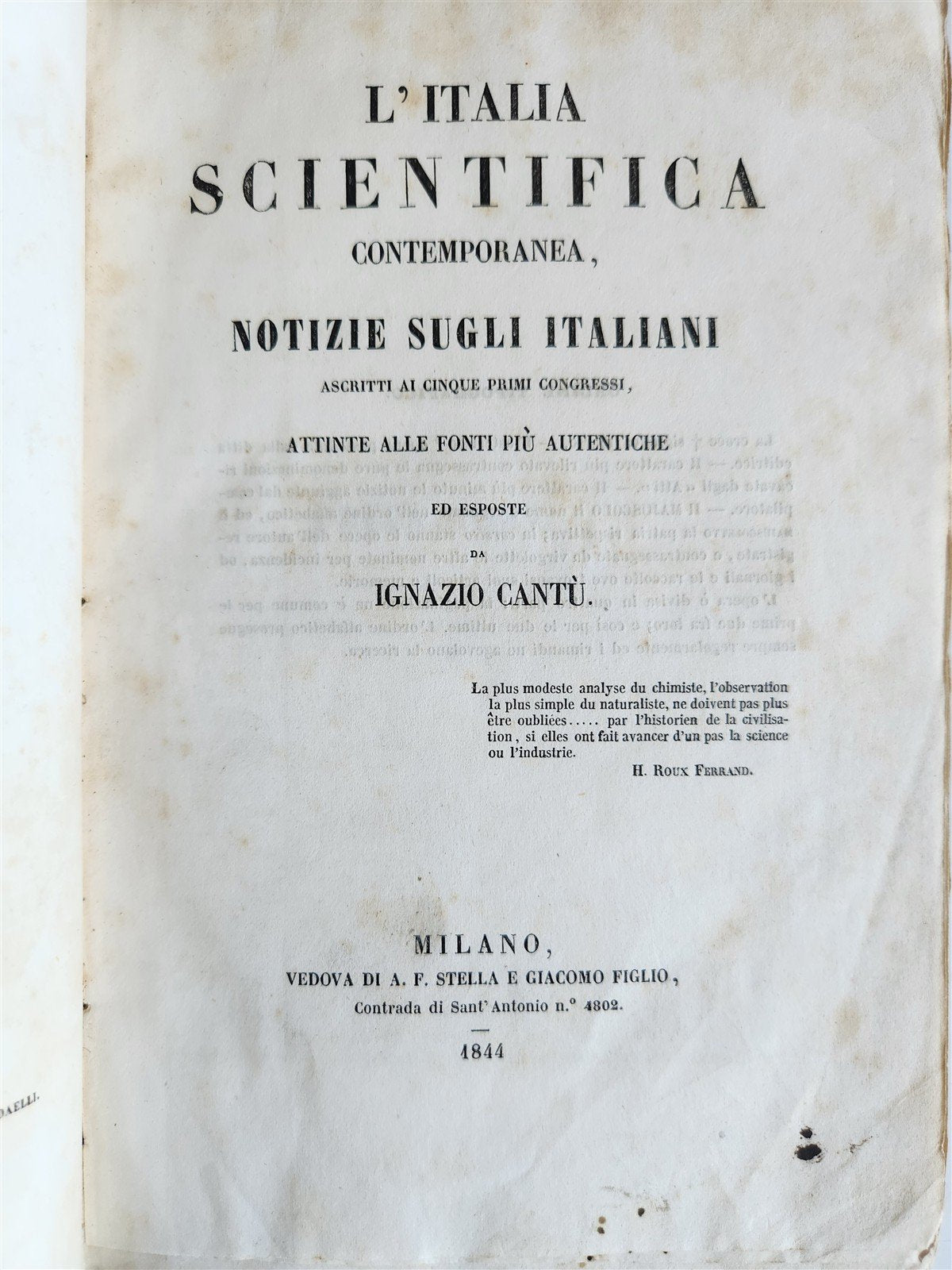 1844 ITALIA SCIENTIFICA CONTEMPORANEA antique