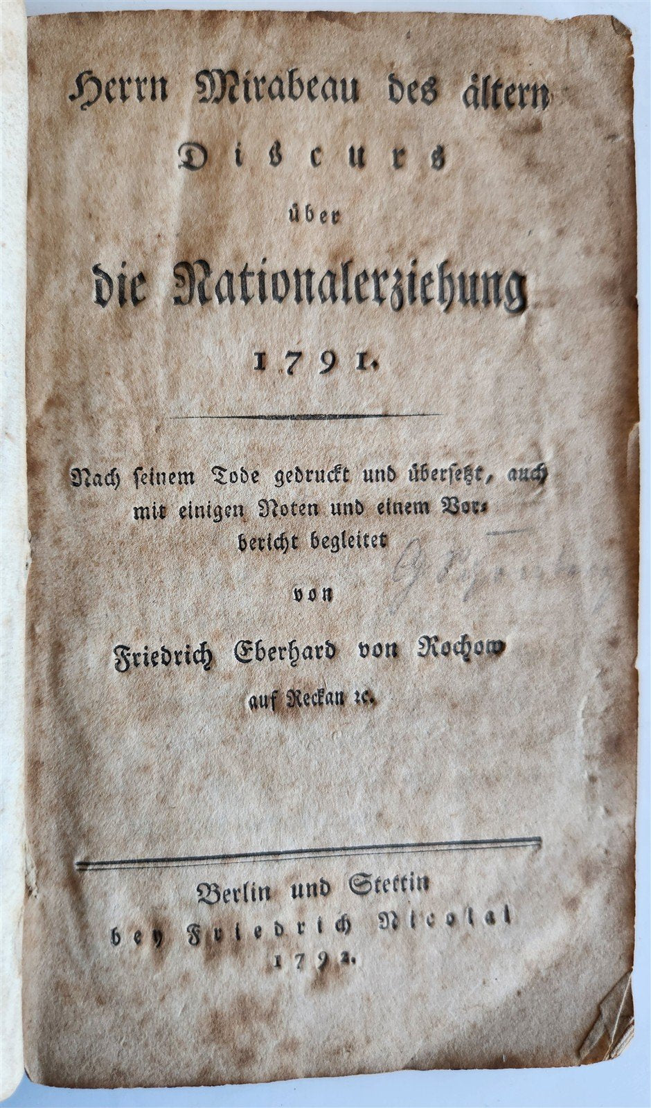 1792 Discourse of National Education ANTIQUE BOOKLET in GERMAN