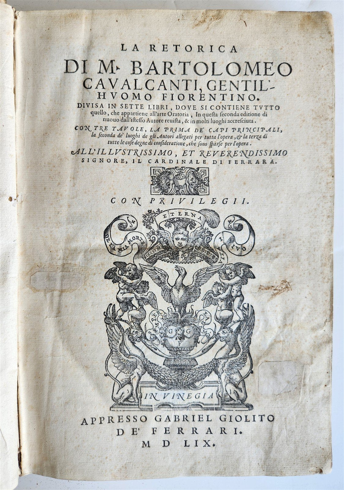1559 LA RETORICA by Bartolomeo Cavalcanti antique VELLUM BOUND 16th century