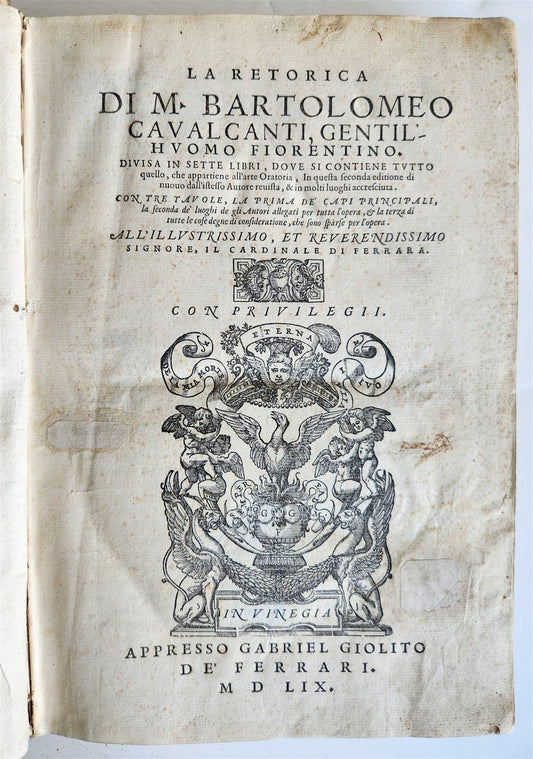 1559 LA RETORICA by Bartolomeo Cavalcanti antique VELLUM BOUND 16th century