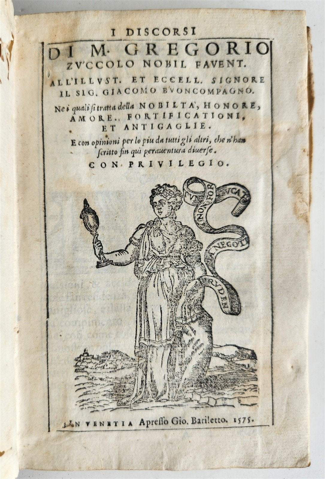 1575 I DISCORSI di M. GREGORIO ZU'COLLO NOBIL FAVENT antique VELLUM 16th century