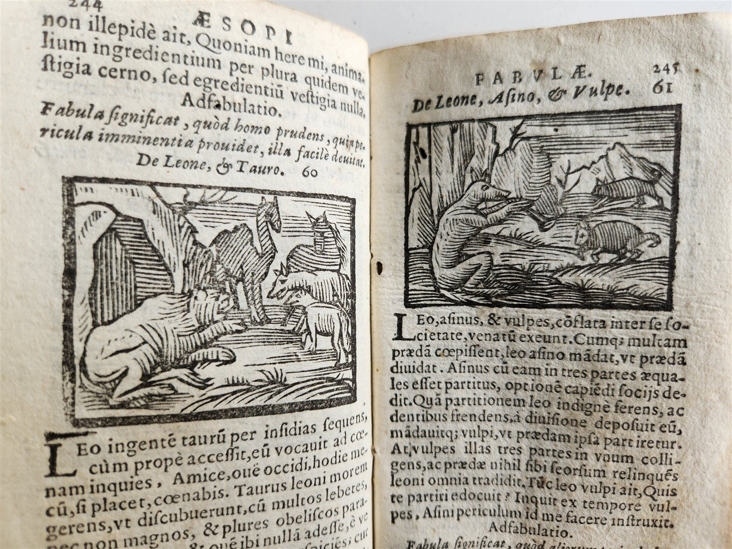 1646 AESOP FABLES FULLY ILLUSTRATED antique VELLUM BOUND 17th CENTURY