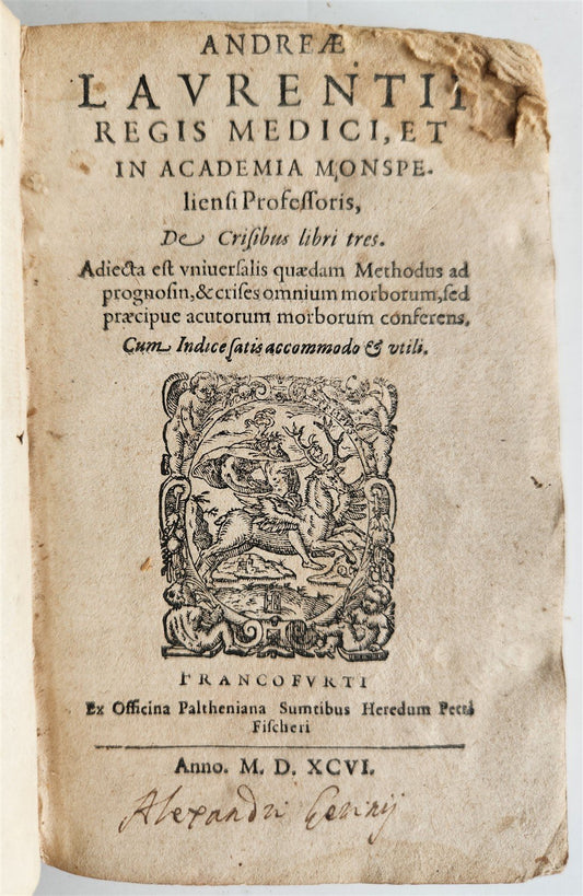 1596 MEDICAL TREATISE by ANDRE du LAURENS antique VELLUM BOUND