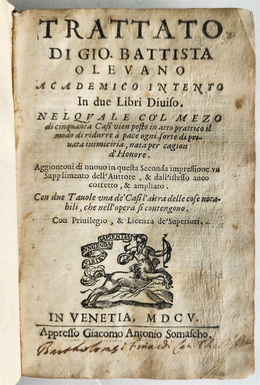 1605 LAW TREATISE antique TRATTATO di GIO.BATTISTA OLEUANO vellum