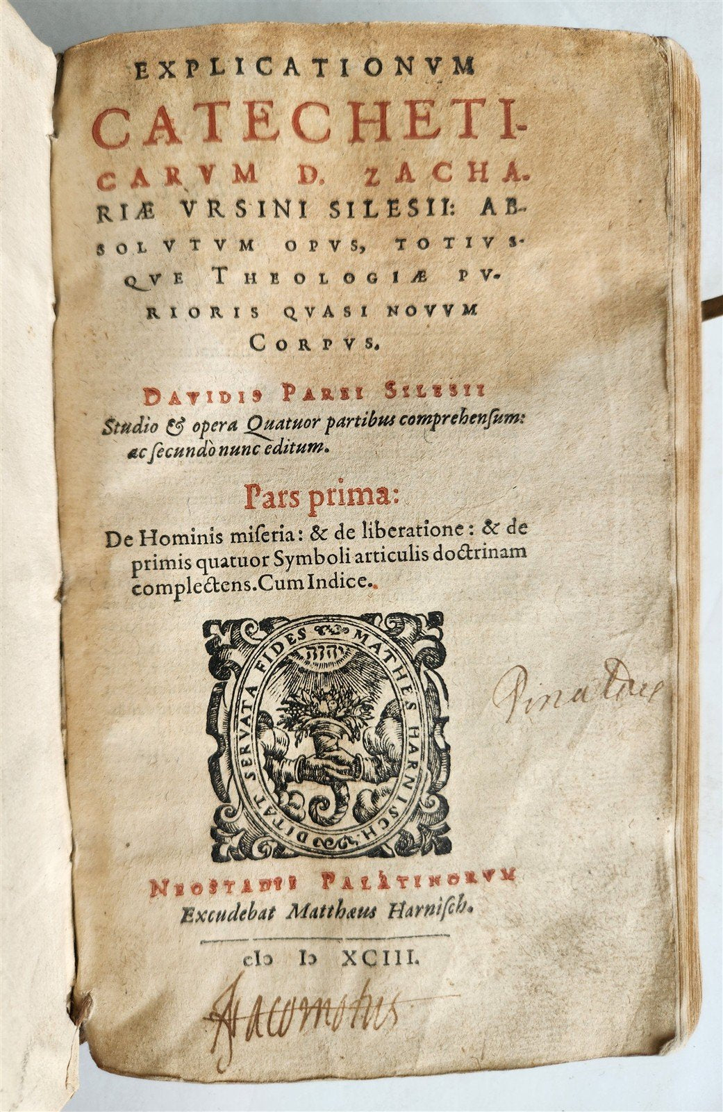 1593 PROTESTANT THEOLOGY by ZACHARIAE URSINI antique vellum 16th CENTURY