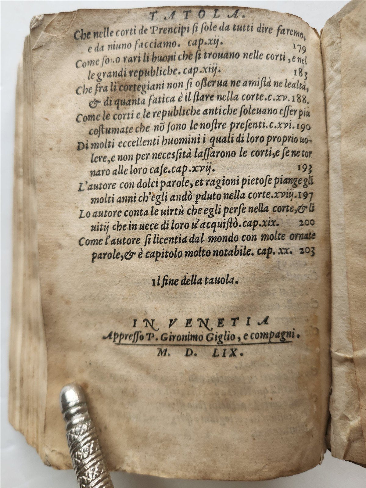 1559 AVISO DE FAVORITI ET DOTTRINA DE CORTIGIANI antique vellum binding 16th C