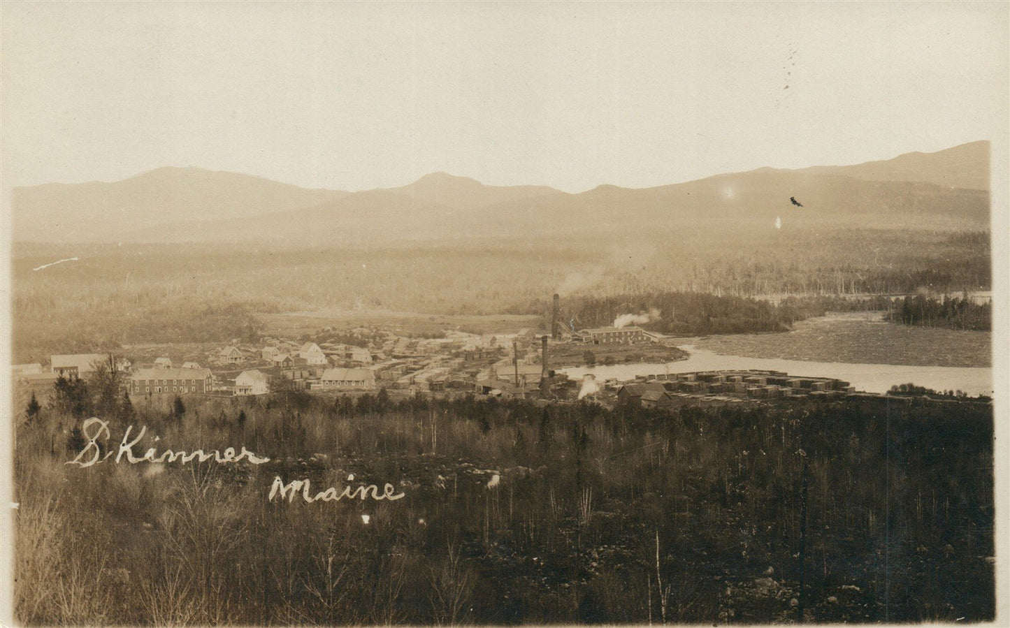 MAINE TOWN BIRDS EYE VIEW ANTIQUE REAL PHOTO POSTCARD RPPC