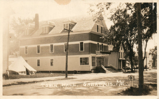 SABBATUS ME TOWN HALL ANTIQUE REAL PHOTO POSTCARD RPPC