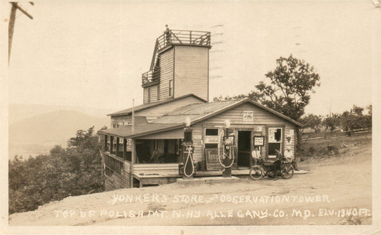 GAS STATION MOTORCYCLE Yonker's Store MD 1927 ANTIQUE REAL PHOTO POSTCARD RPPC
