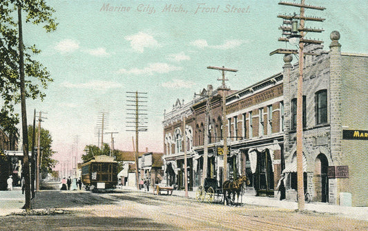 MARINE CITY MI FRONT STREET ANTIQUE POSTCARD