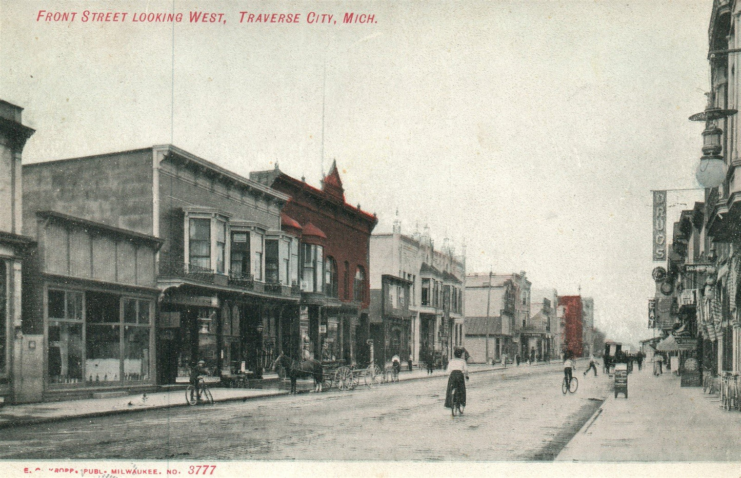 TRAVERSE CITY MI FRONT STREET ANTIQUE POSTCARD