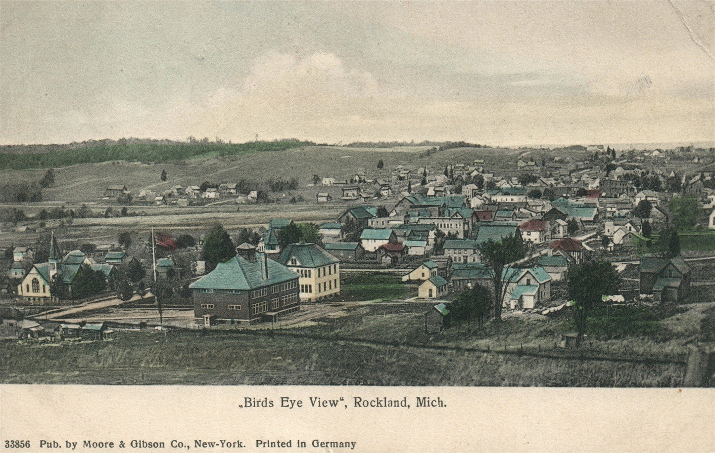 ROCKLAND MI BIRDS EYE VIEW ANTIQUE POSTCARD