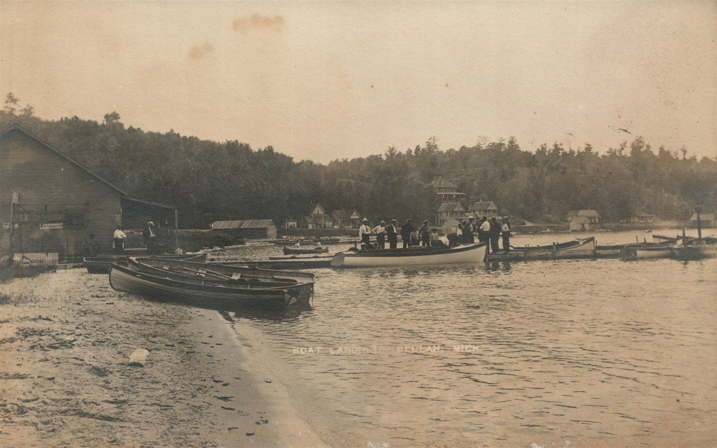 BEULAH MI BOAT LANDING ANTIQUE REAL PHOTO POSTCARD RPPC
