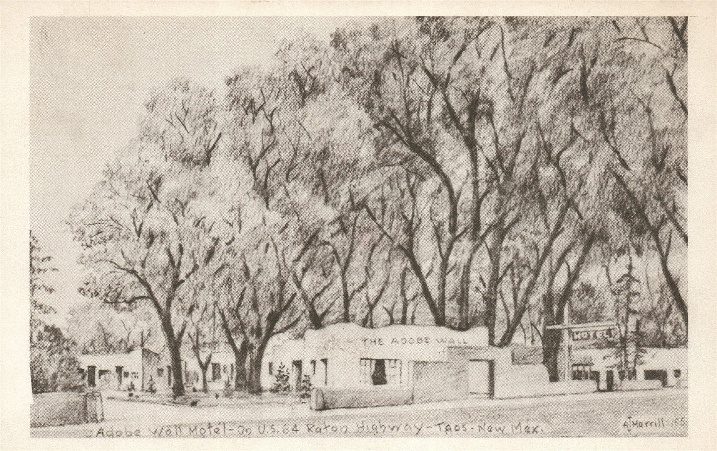TAOS NM ADOBE WALL MOTEL ANTIQUE POSTCARD