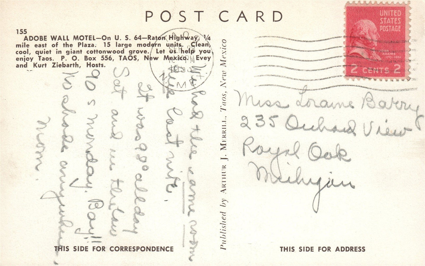 TAOS NM ADOBE WALL MOTEL ANTIQUE POSTCARD