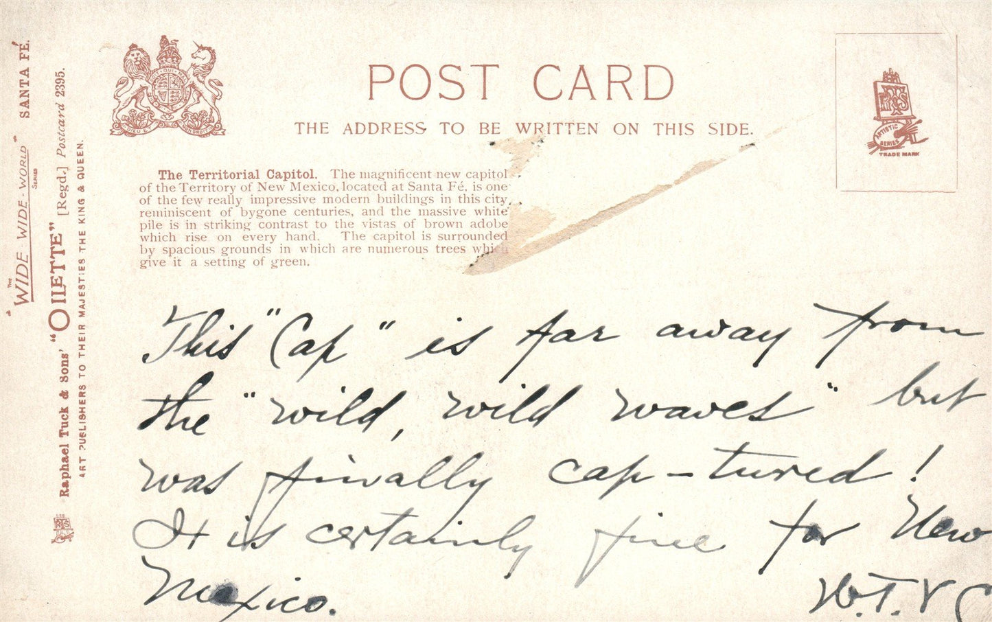 SANTA FE NM TERRITORIAL CAPITOL ANTIQUE POSTCARD