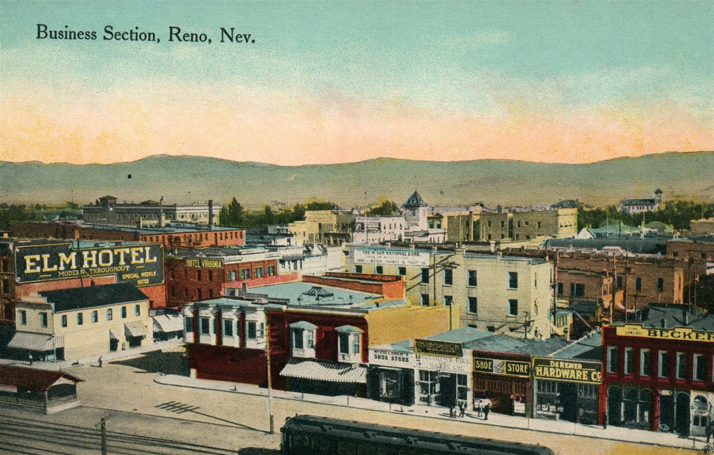 RENO NV BUSINESS SECTION ANTIQUE POSTCARD