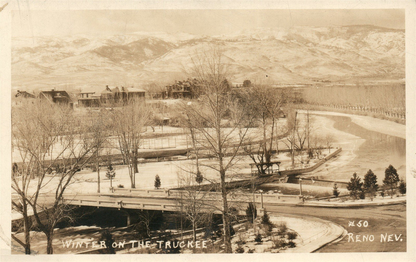 RENO NV WINTER ON THE TRUCKEE ANTIQUE REAL PHOTO POSTCARD RPPC