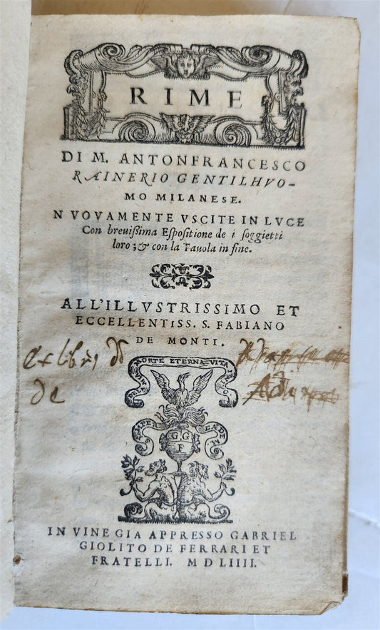 1554 Rime di Antonfrancesco Rainerio gentilhomo milanese ANTIQUE vellum bound