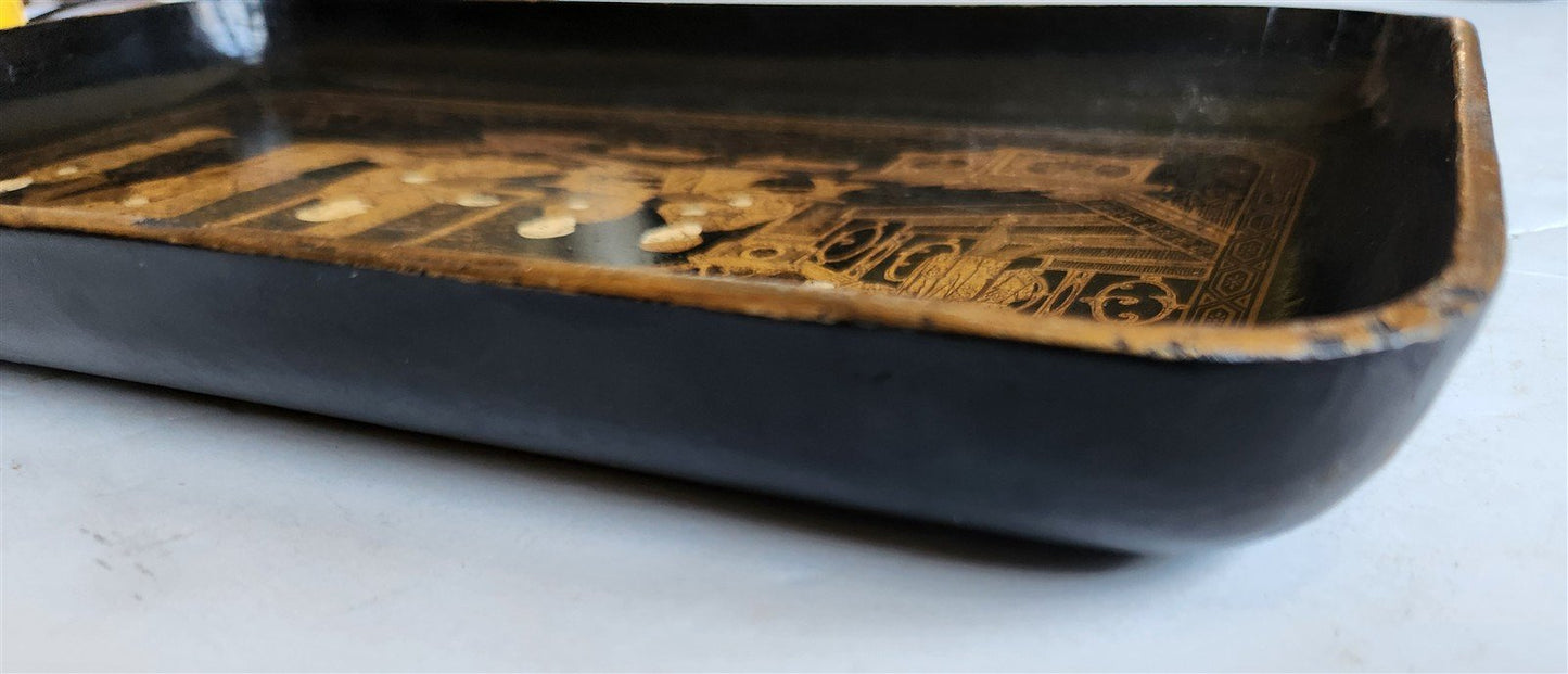 1890s ANTIQUE JAPANESE PAPER - MACHE TRAY Hand painted with art school scene