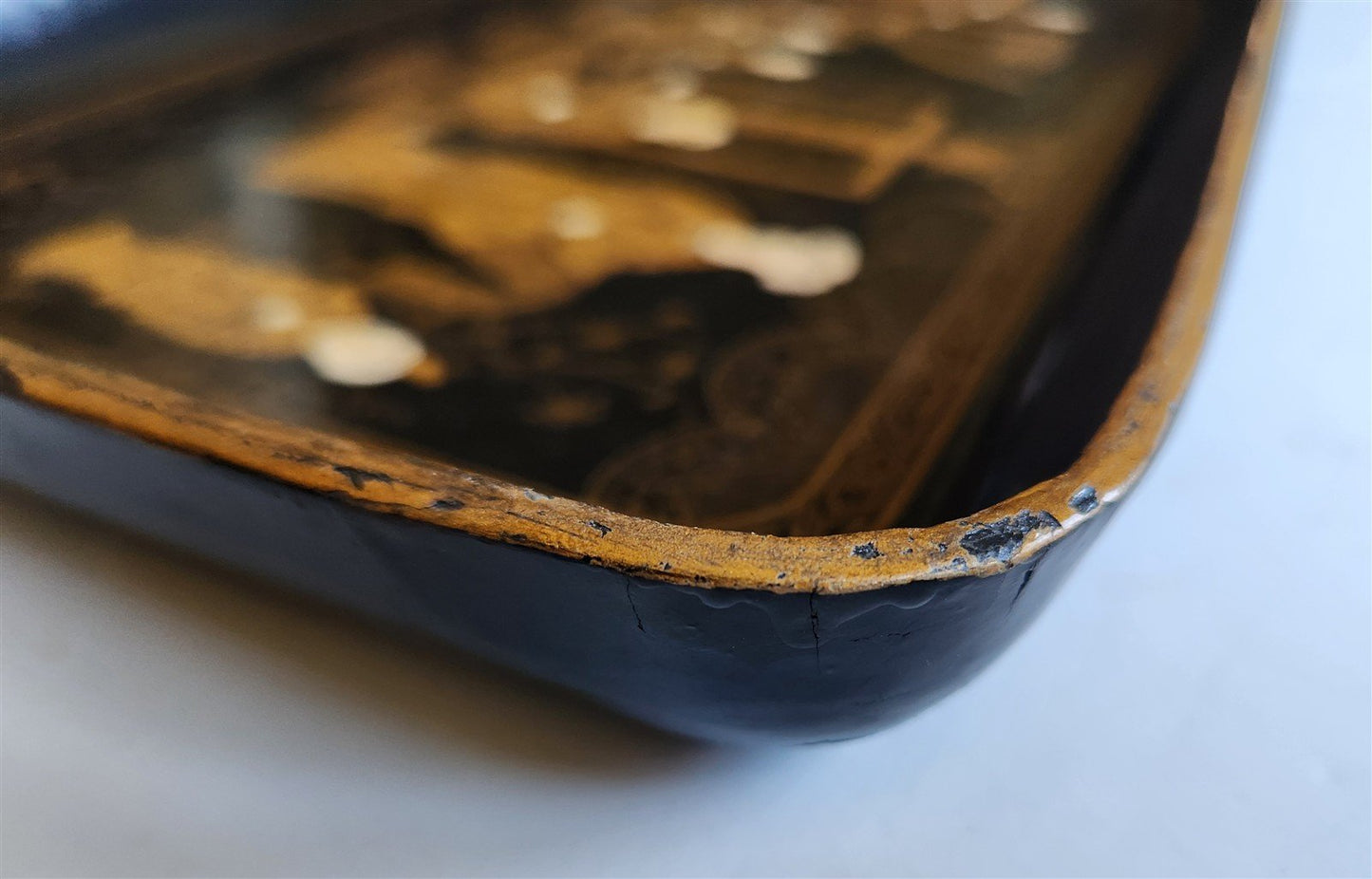 1890s ANTIQUE JAPANESE PAPER - MACHE TRAY Hand painted with art school scene