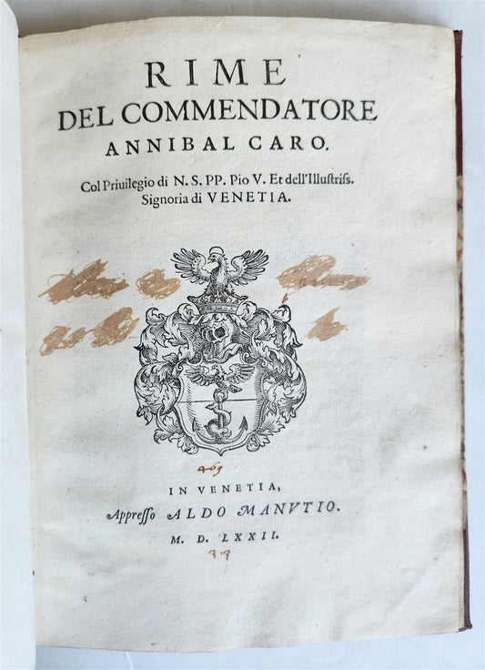 1572 POETRY by ANNIBAL CARO antique ALDINE PRESS 16th CENT appresso Aldo Manutio
