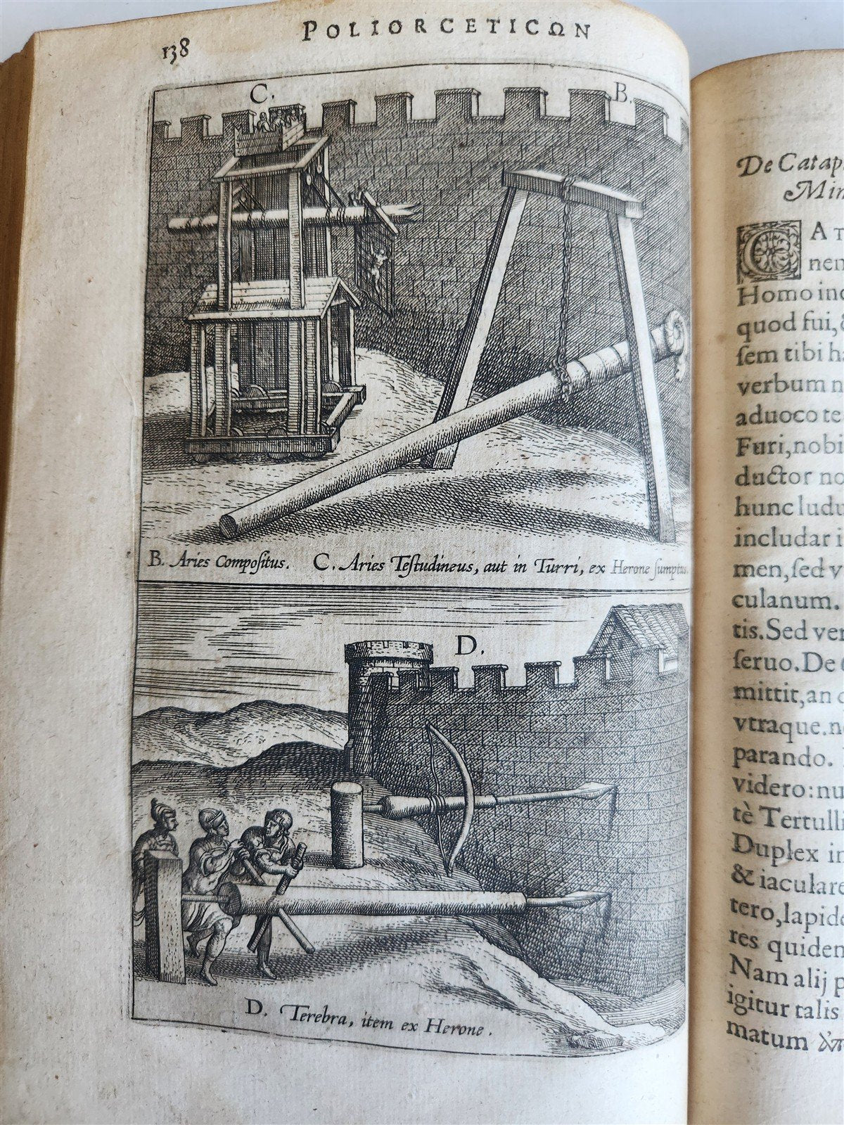 1596 WAR MACHINES of ANCIENT ROME LIPSIUS TREATISE antique ILLUSTRATED Plantin