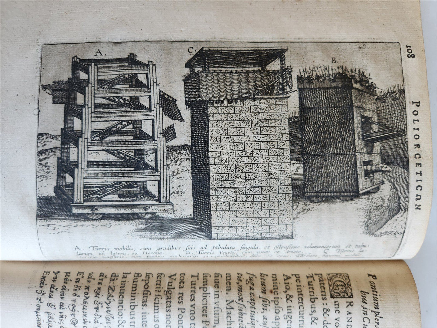 1596 WAR MACHINES of ANCIENT ROME LIPSIUS TREATISE antique ILLUSTRATED Plantin