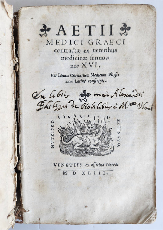 1543 MEDICAL TREATISE by Aetius Amidenus antique 16th CENTURY vellum bound