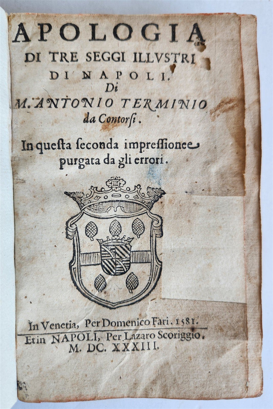 1581 HISTORY of NAPOLI by Terminio Marcantonio antique in ITALIAN