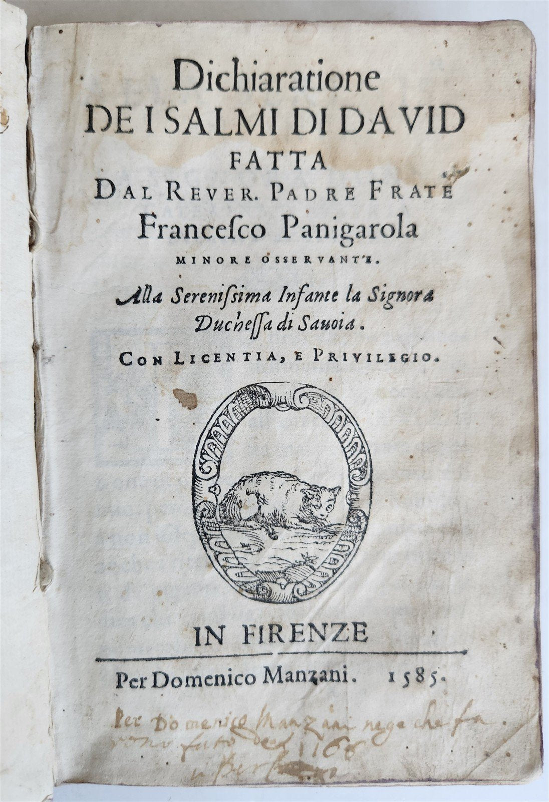 1585 DICHIARATIONE DE I SALMI DI DAVID antique Declaration of Psalms of David