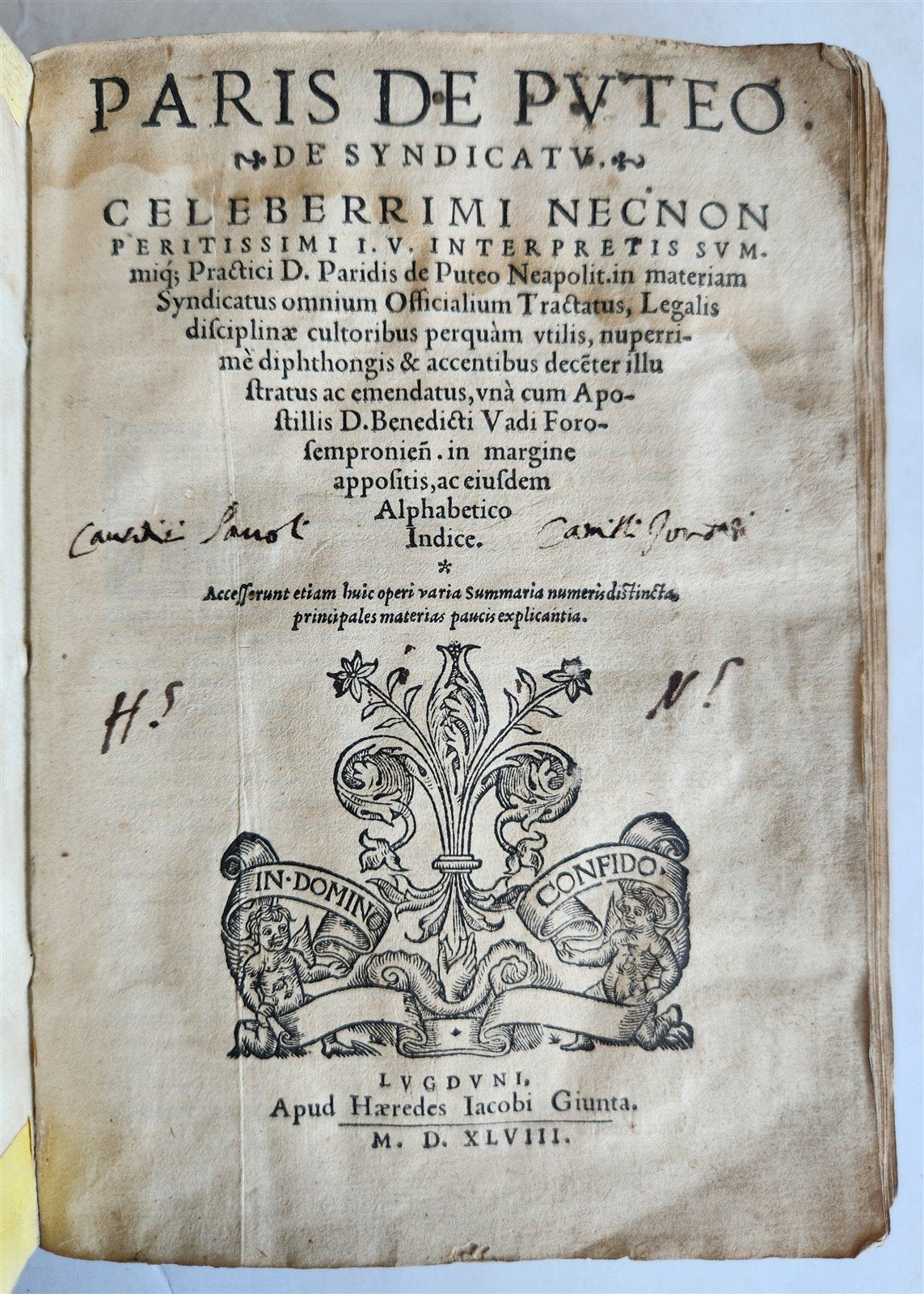 1548 LEGAL TREATISE antique PARIS DE PUTEO de syndicatu NAPLES LAW BOOK