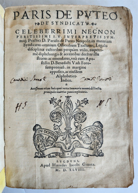1548 LEGAL TREATISE antique PARIS DE PUTEO de syndicatu NAPLES LAW BOOK