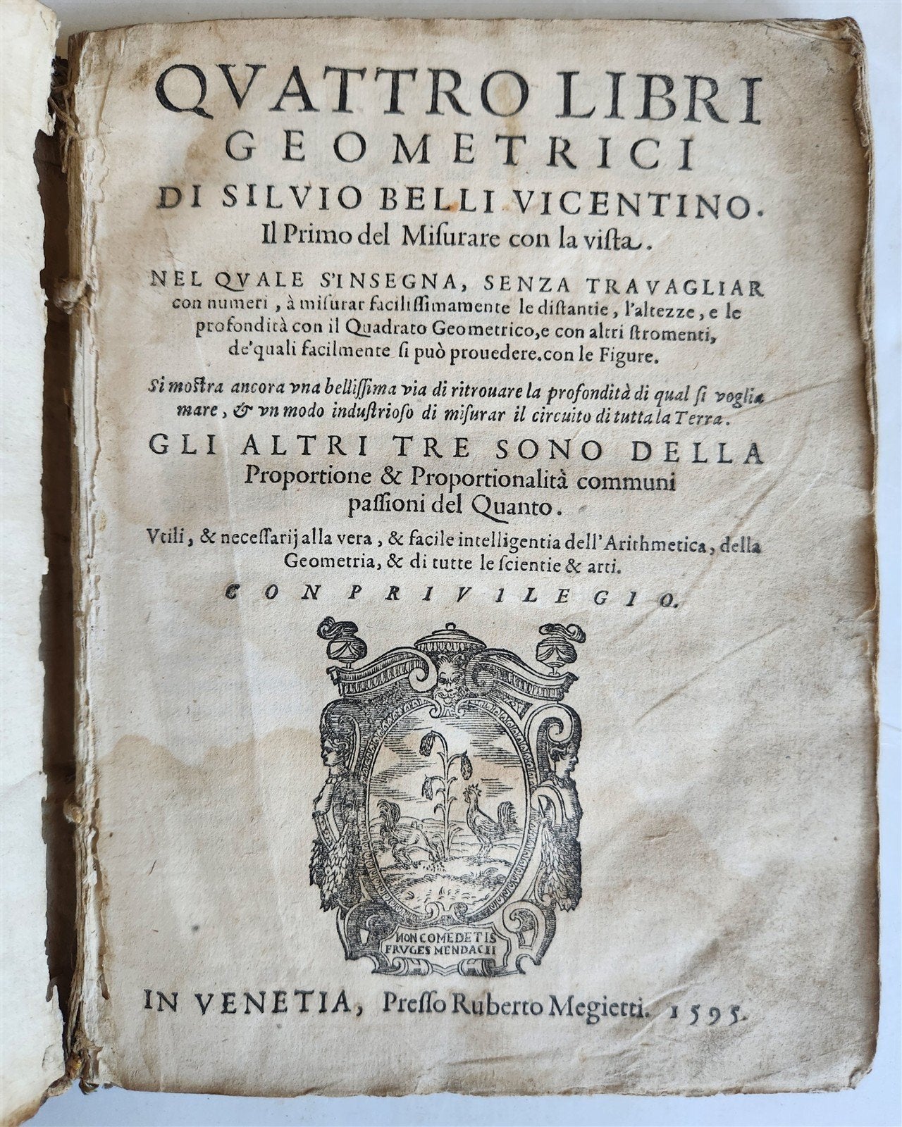 1595 GEOMETRY ILLUSTRATED antique GEOMETRICI di SILVIO BELLI VICENTINO