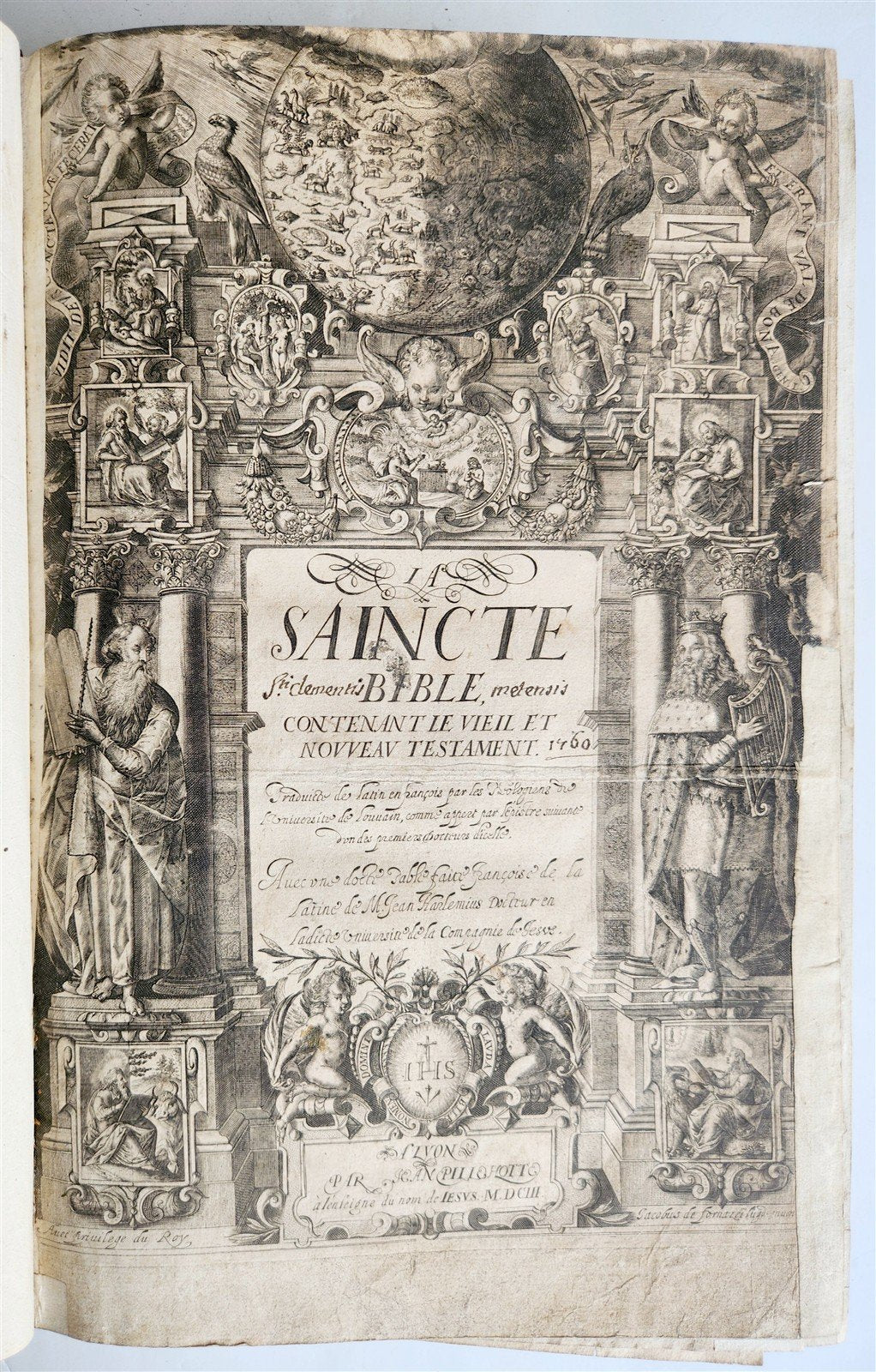 1603 BIBLE in FRENCH ILLUSTRATED FOLIO antique