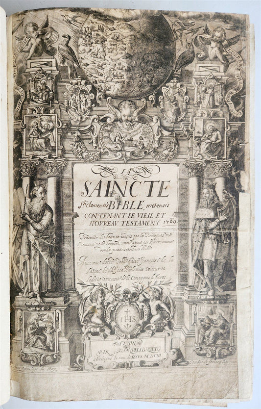 1603 BIBLE in FRENCH ILLUSTRATED FOLIO antique