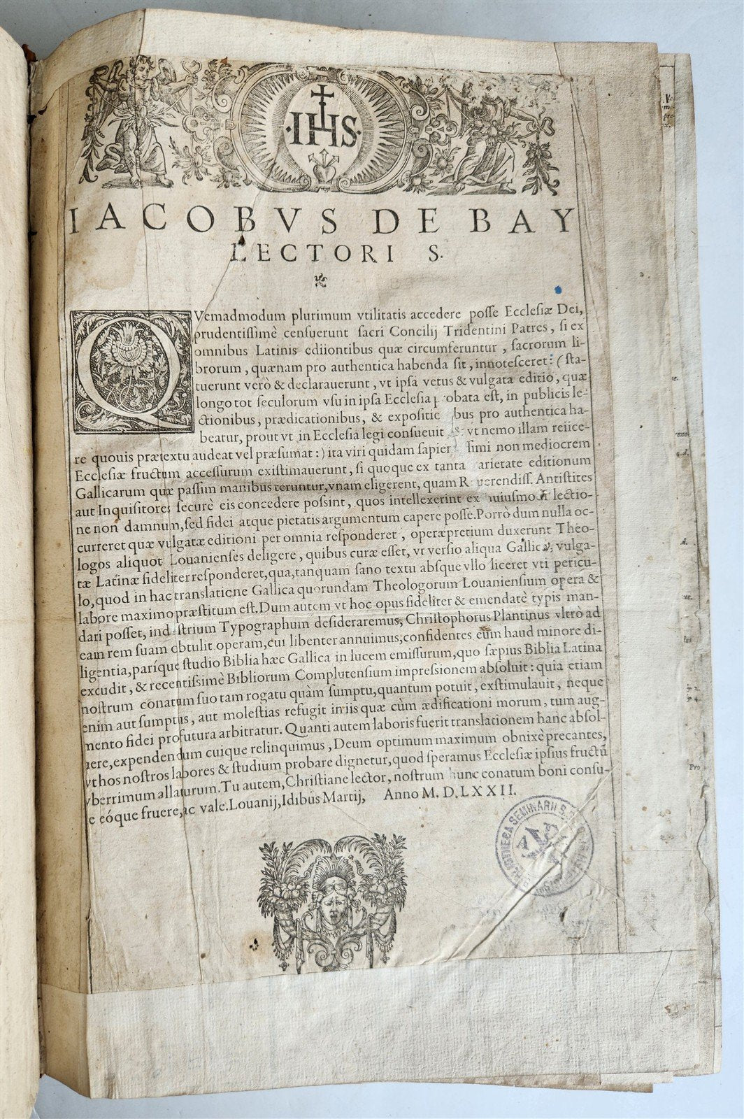 1603 BIBLE in FRENCH ILLUSTRATED FOLIO antique