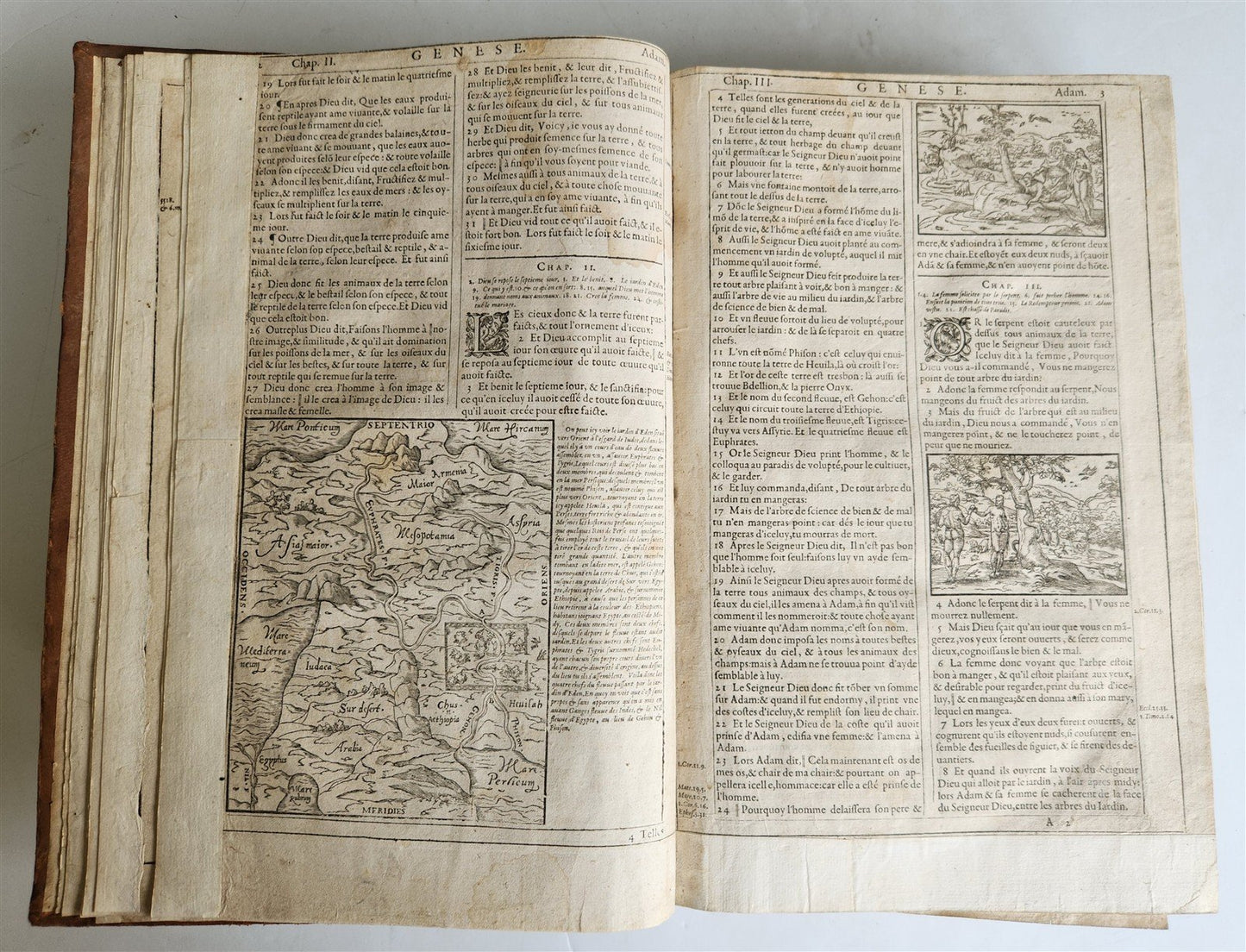 1603 BIBLE in FRENCH ILLUSTRATED FOLIO antique