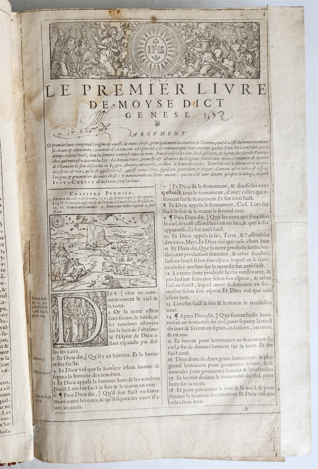 1603 BIBLE in FRENCH ILLUSTRATED FOLIO antique