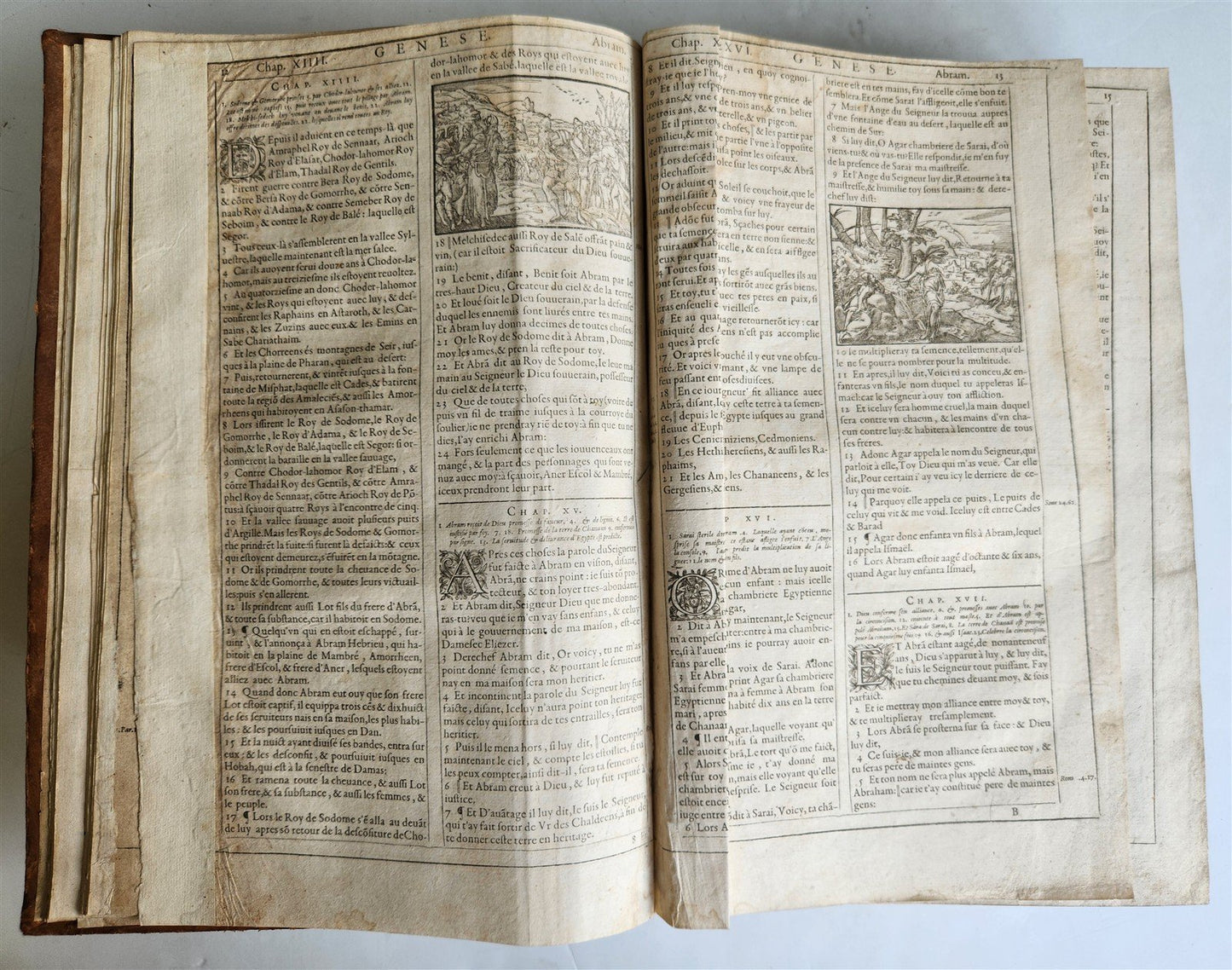 1603 BIBLE in FRENCH ILLUSTRATED FOLIO antique