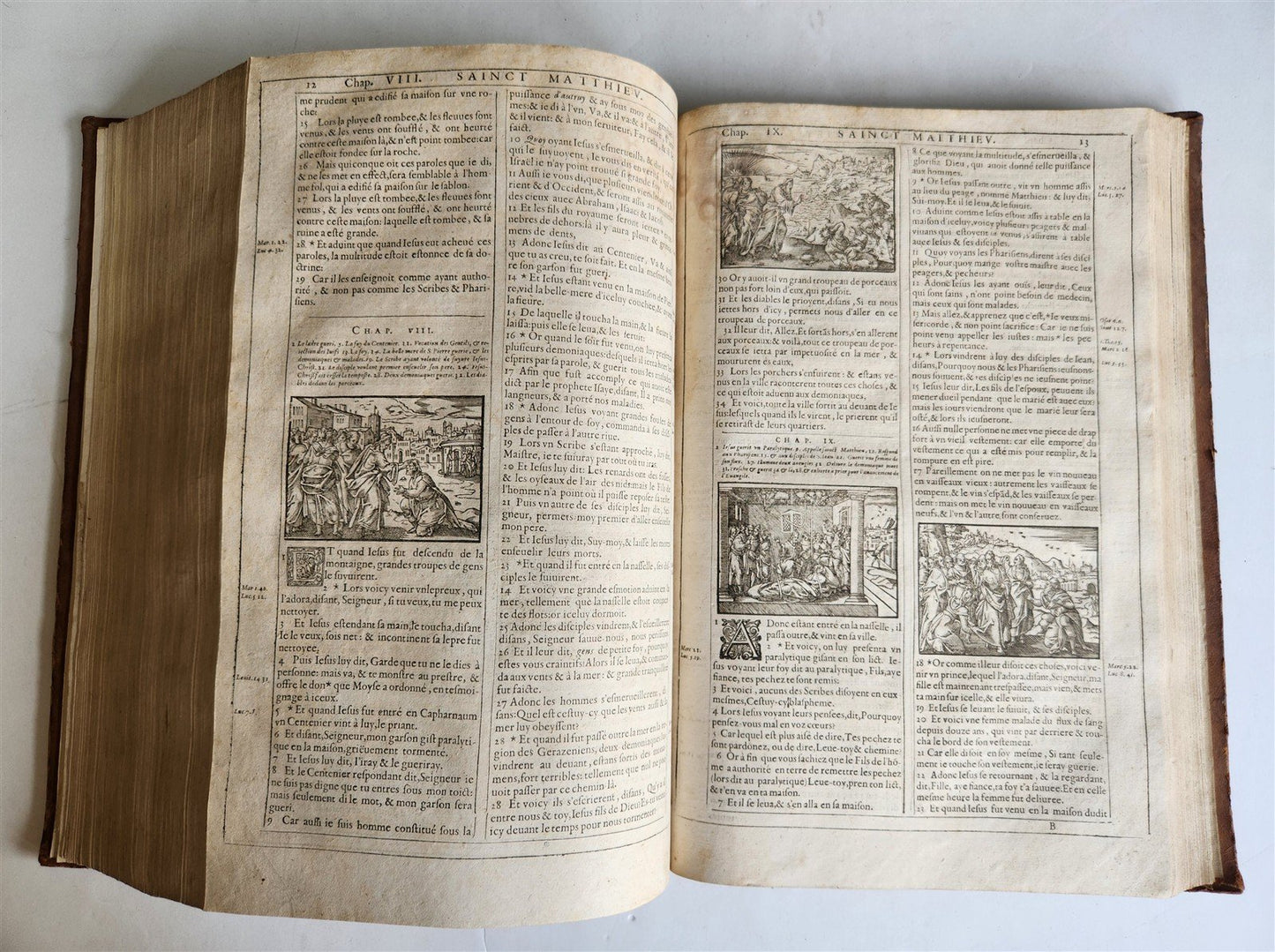 1603 BIBLE in FRENCH ILLUSTRATED FOLIO antique