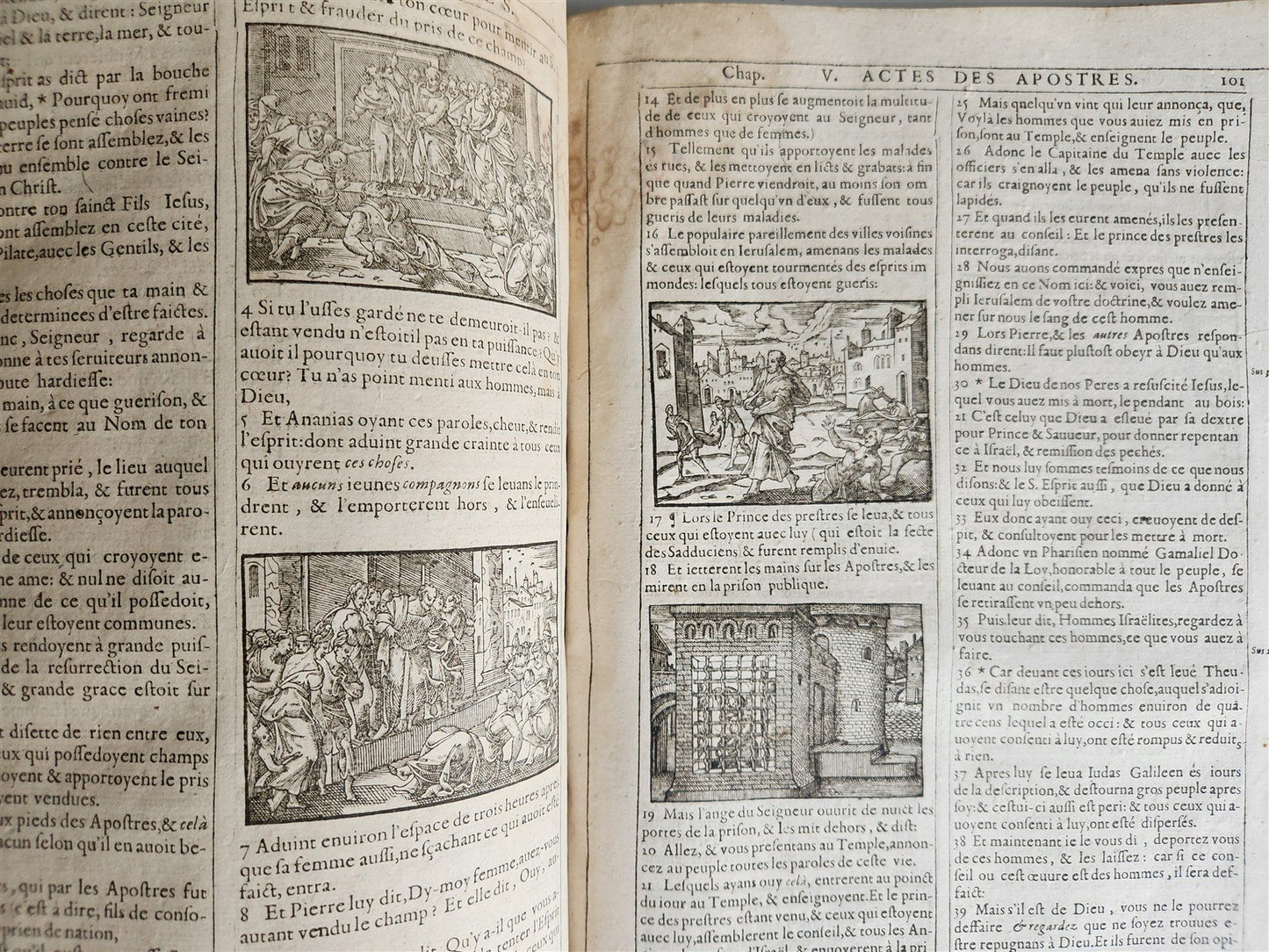 1603 BIBLE in FRENCH ILLUSTRATED FOLIO antique