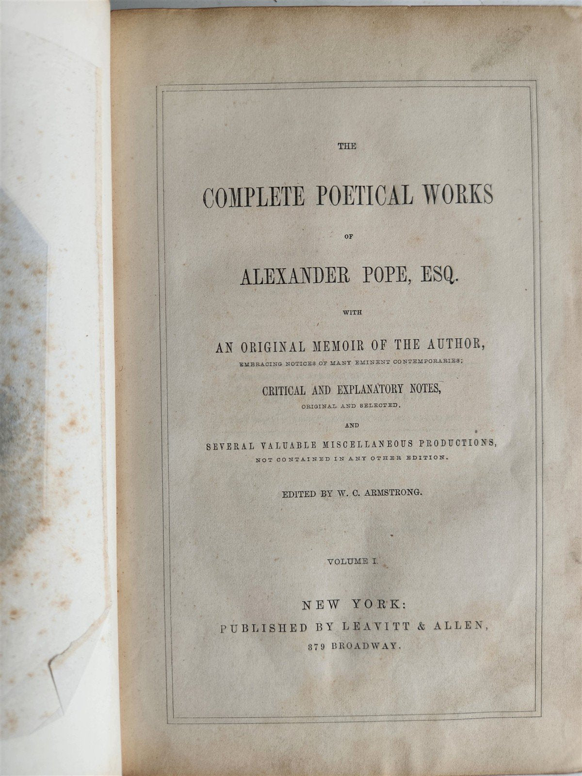 1848 COMPLETE POETICAL WORKS of ALEXANDER POPE antique in ENGLISH illustrated