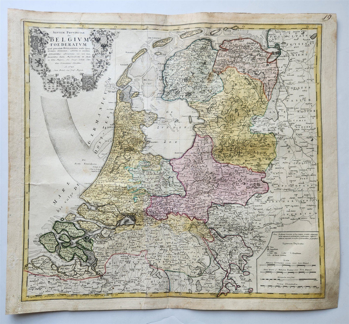 1748 MAP of NETHERLANDS antique SEPTEM PROVINIAE SEU BELGIUM FORDERATUM