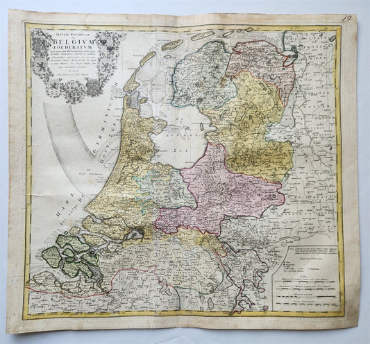 1748 MAP of NETHERLANDS antique SEPTEM PROVINIAE SEU BELGIUM FORDERATUM