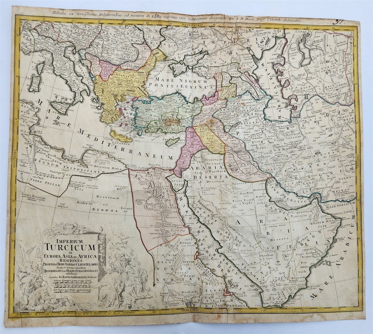 1720 OTTOMAN EMPIRE across Europe Asia & Africa TURKEY antique IMPERIUM TURCICUM