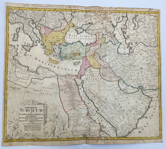 1720 OTTOMAN EMPIRE across Europe Asia & Africa TURKEY antique IMPERIUM TURCICUM