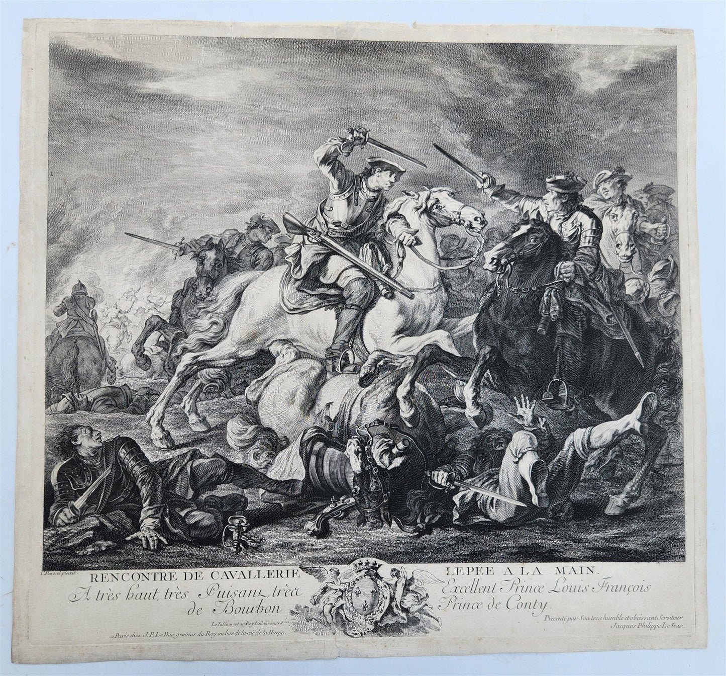18th centruy FRENCH ENGRAVING Prince Louis Francois de Conti antique by J.Le Bas