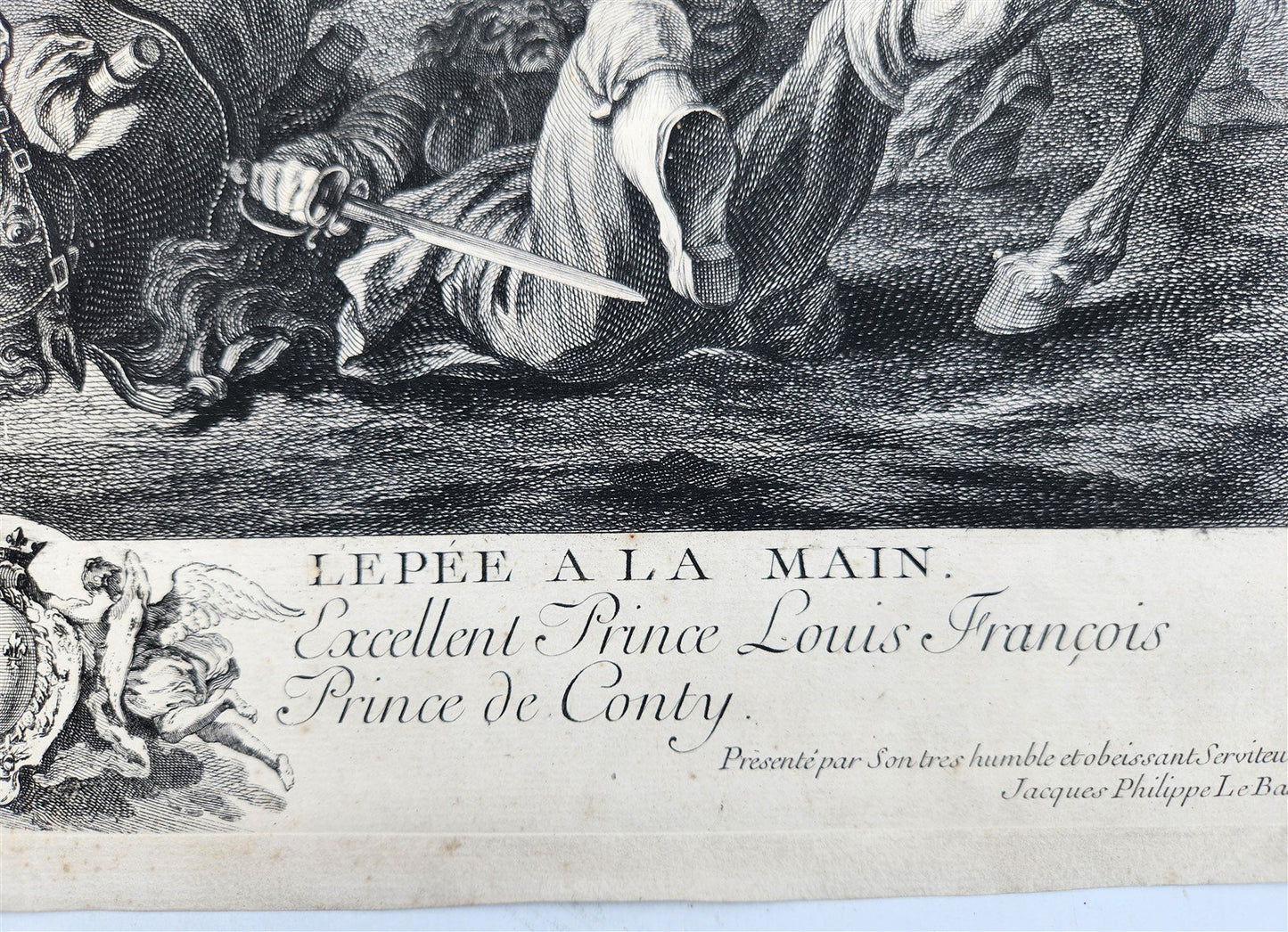 18th centruy FRENCH ENGRAVING Prince Louis Francois de Conti antique by J.Le Bas