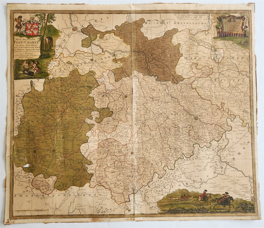18th CENTURY MAP of SAXONY GERMANY antique NEUE SACHSISCHE POST-CHARTE
